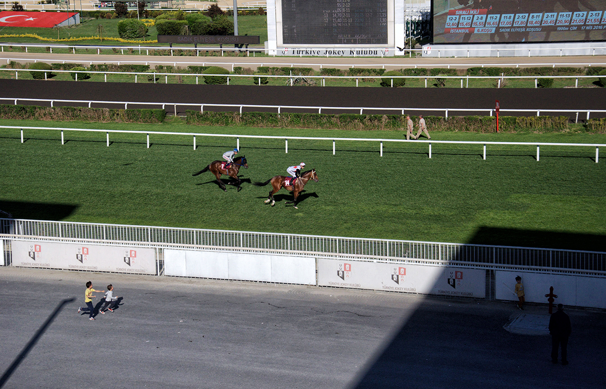 #108 —Bakırköy - 
Veliefendi Hipodromu'nda, yarışa dakikalar kala atlar son ısınmalarını yapıyor. 