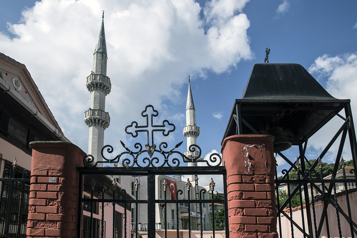 Day 185 —Yeniköy - 
Yenikoy Aya Yorgi Church and the Central Market Mosque in Yenikoy. 
