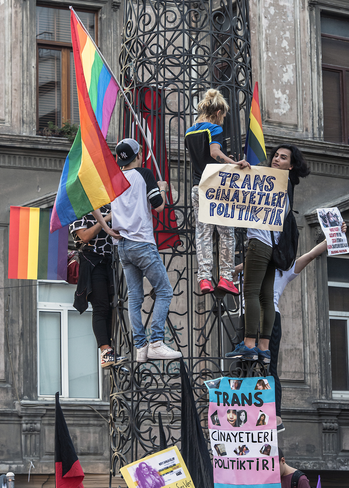 Day 234 —Beyoğlu - 
The LGBT lobby declare “We will walk on Galatasaray Square, we want justice for murdered transgender victim Hande Kader.”  
